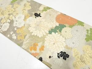 アンティーク　柴垣に菊・枝梅模様織り出し丸帯（着用可）